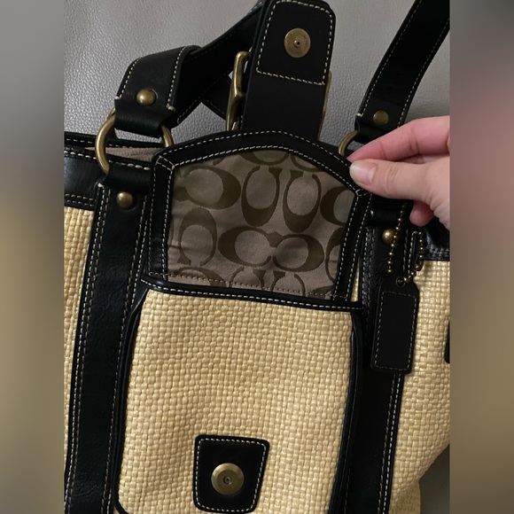 Vintage Coach Legacy Straw & Leather Satchel Tote Handbag - Picture 10 of 16